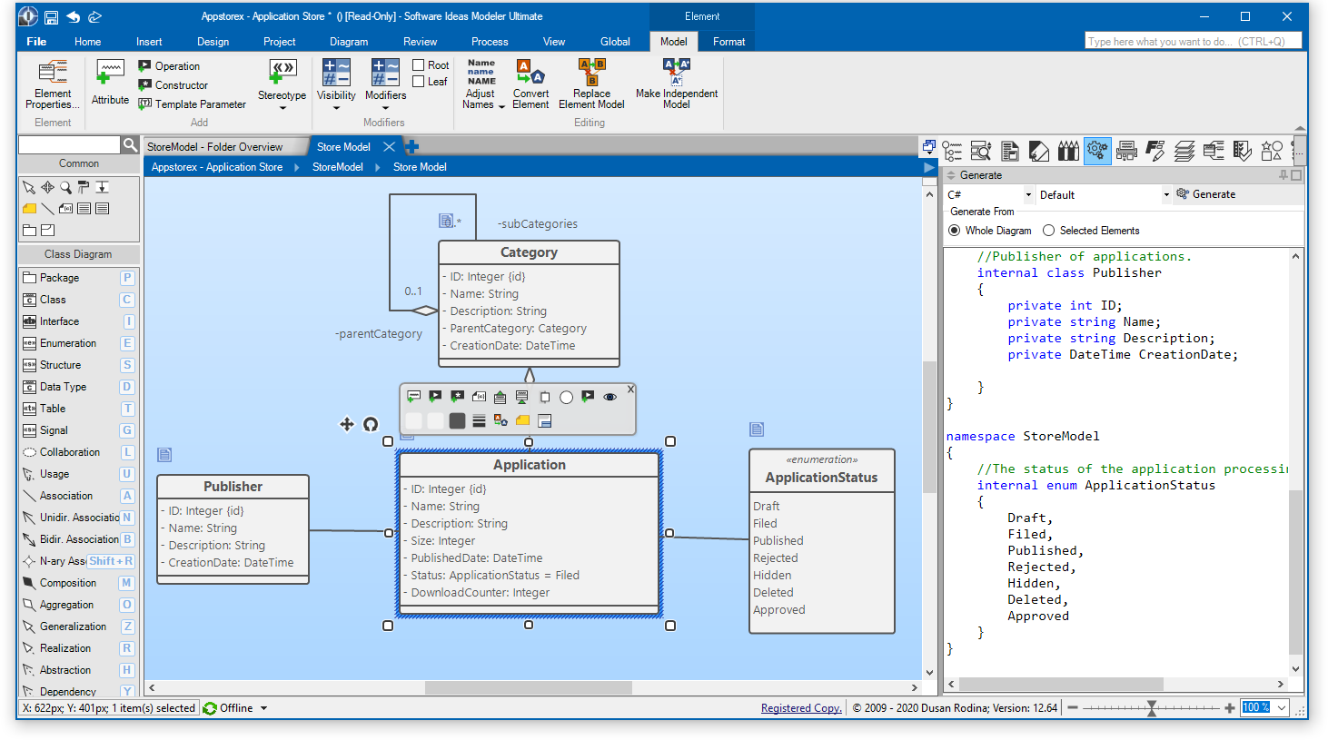 Diagram Editor with Code Generation Sidebar