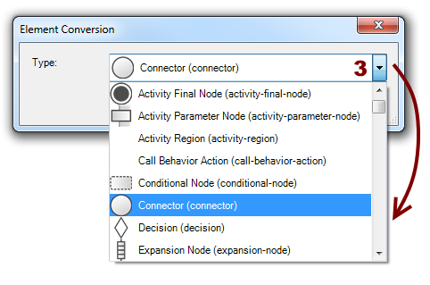 Drop down list with element types