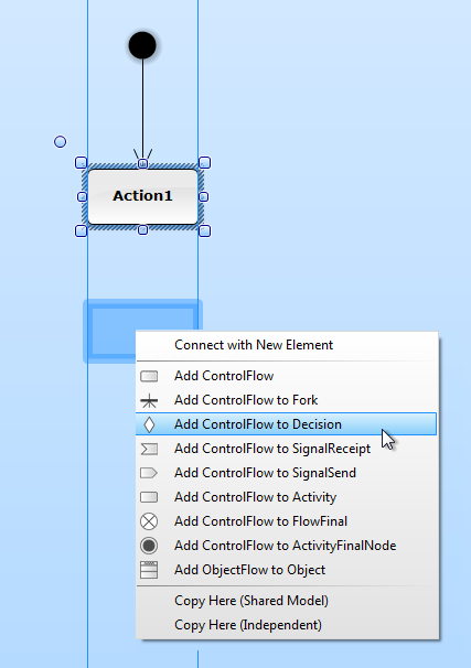 Create a transition from an element to another using context  menu.