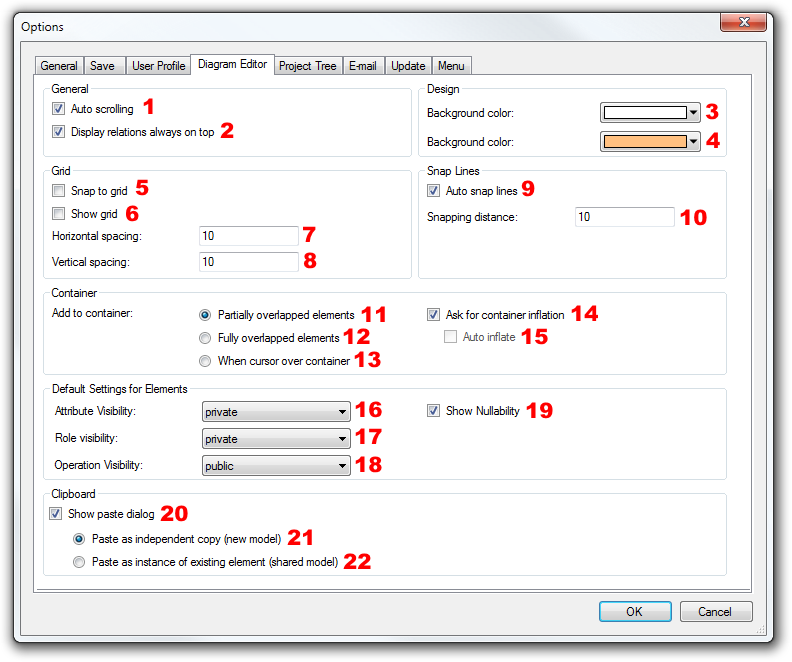 Options - Diagram Editor Tab