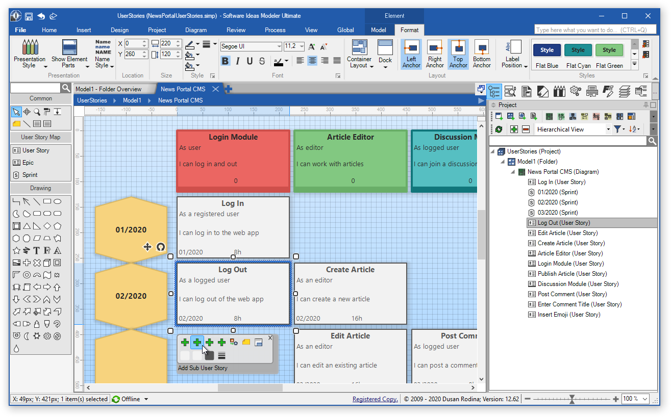 User Stories Editor Window