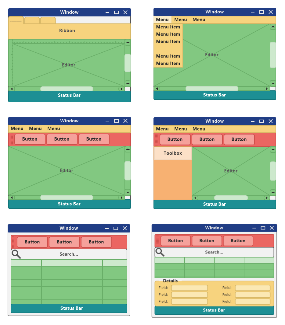 Wireframe Examples - Various Window Layouts