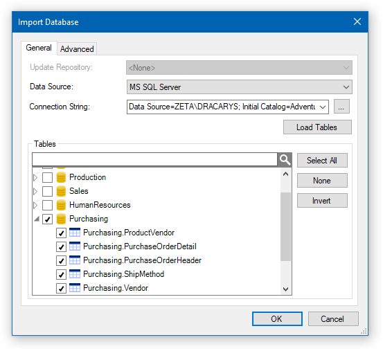 Generate an ER diagram from SQL Server using Import Database dialog