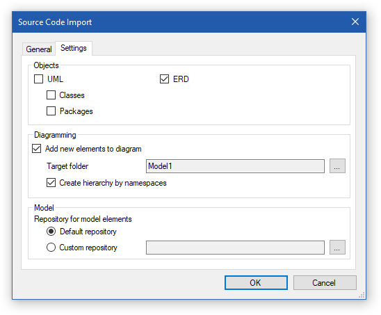 Source Code Import dialog allows you to generate ER diagram from SQL code