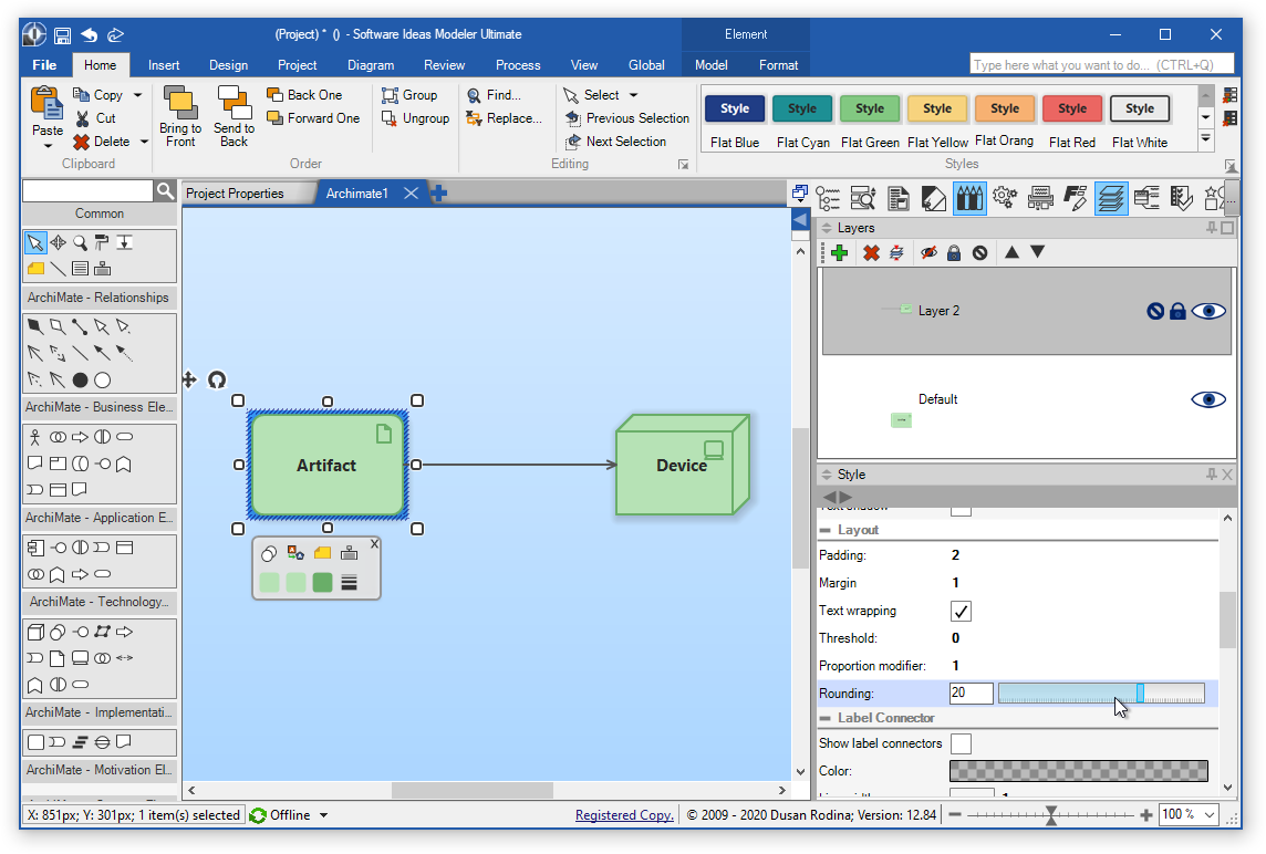 Software Ideas Modeler 12.84 - ArchiMate diagram, Layers panel