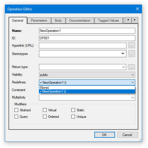 Set overridden operation using the Redefines parameter