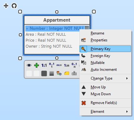 Set the primary key using the context menu