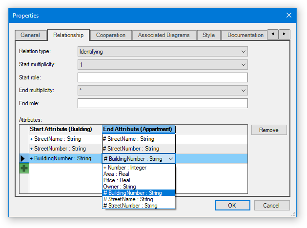 Edit links between primary key and foreign key attributes for ERD relationship