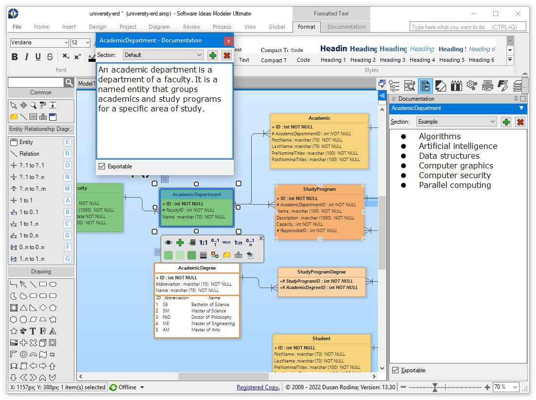Software Ideas Modeler 13.30 with multi-section documentation support