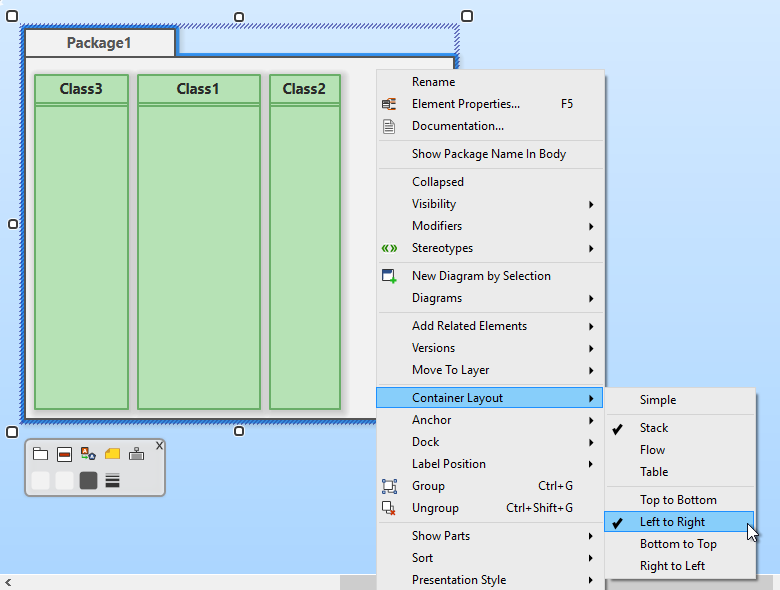 Container layout setting