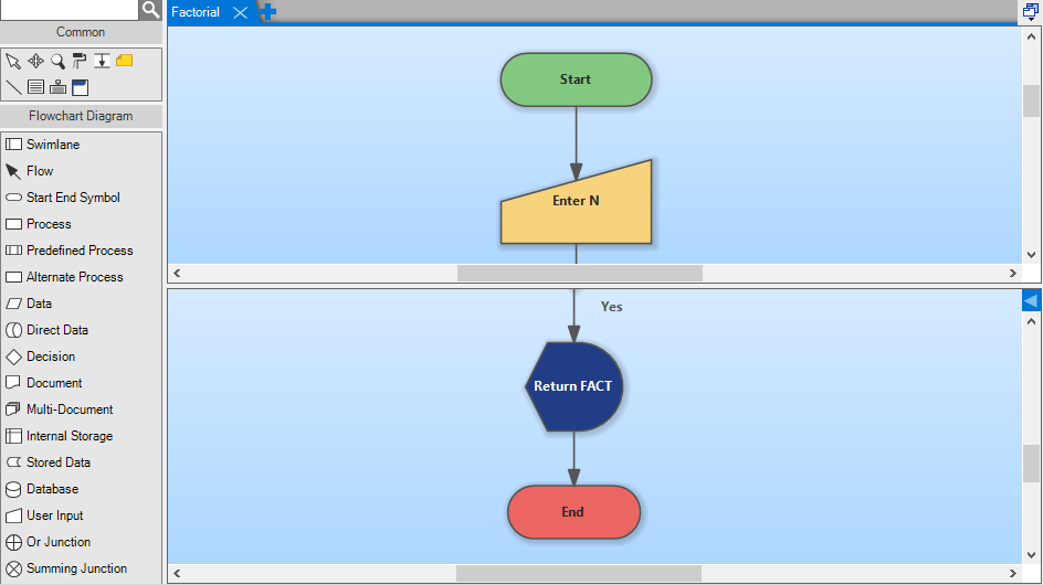 The diagram editor split into two parts