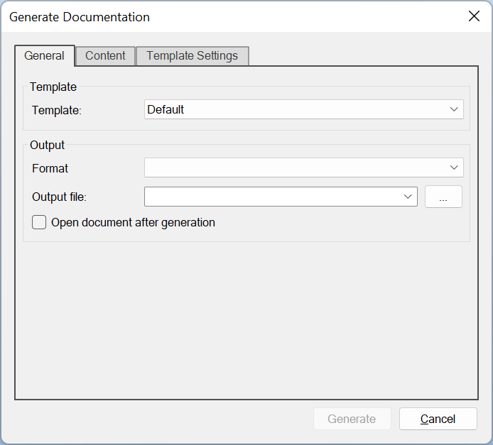 Documentation Generation Dialog