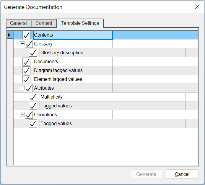 Documentation Generation - Settings