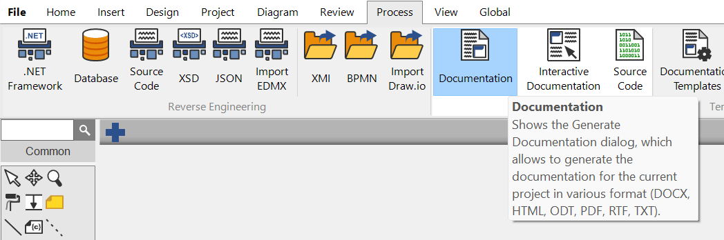 Start documentation generation from the ribbon