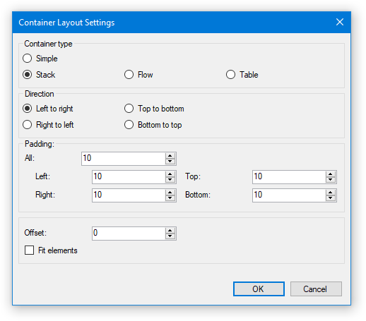 Container Layout Setting Dialog