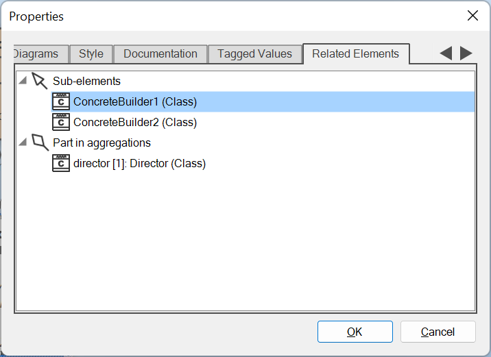 Improved Related Elements in Properties dialog and Element Browser