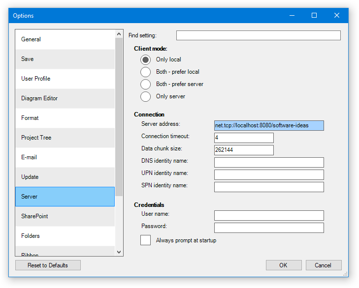 Set server connection to client