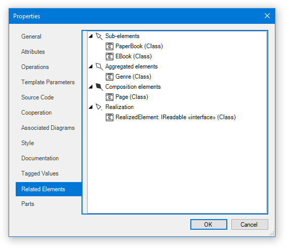 Related Elements tab (in Properties dialog)