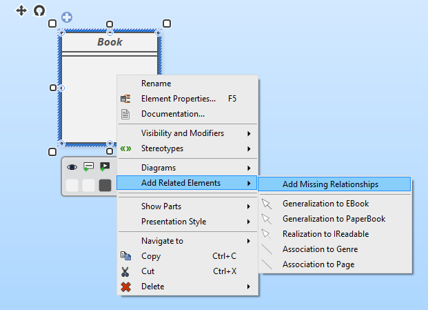 Add related elements using the context menu
