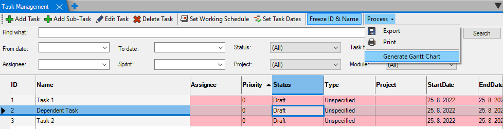 Create Gantt chart from Task Management window