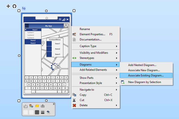 Smartphone with an associated diagram - app view design