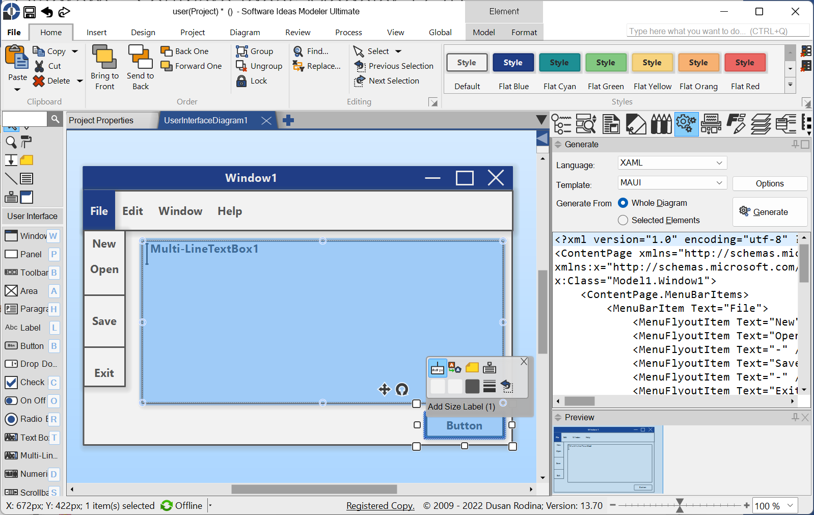 Software Ideas Modeler 13.70 - User Interface Diagram - MAUI XAML code generation