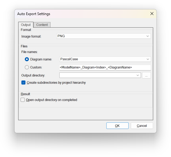 Auto Export Image - Settings dialog