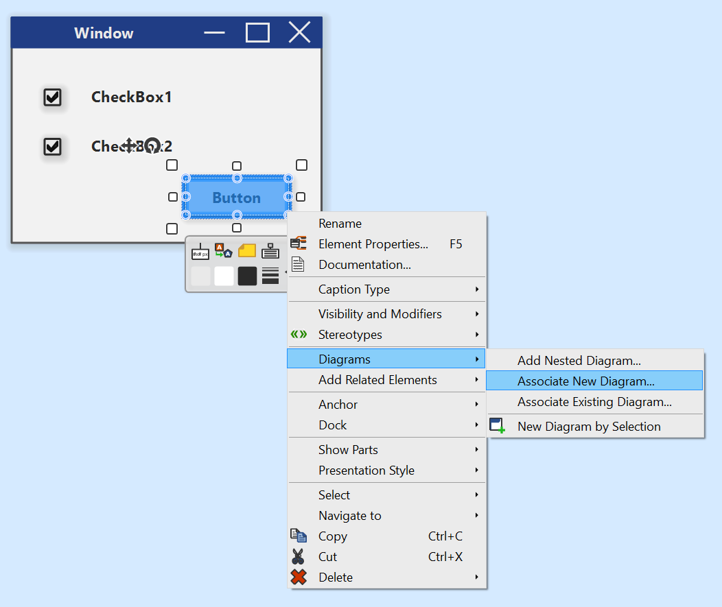 Associate a diagram to a wireframe element