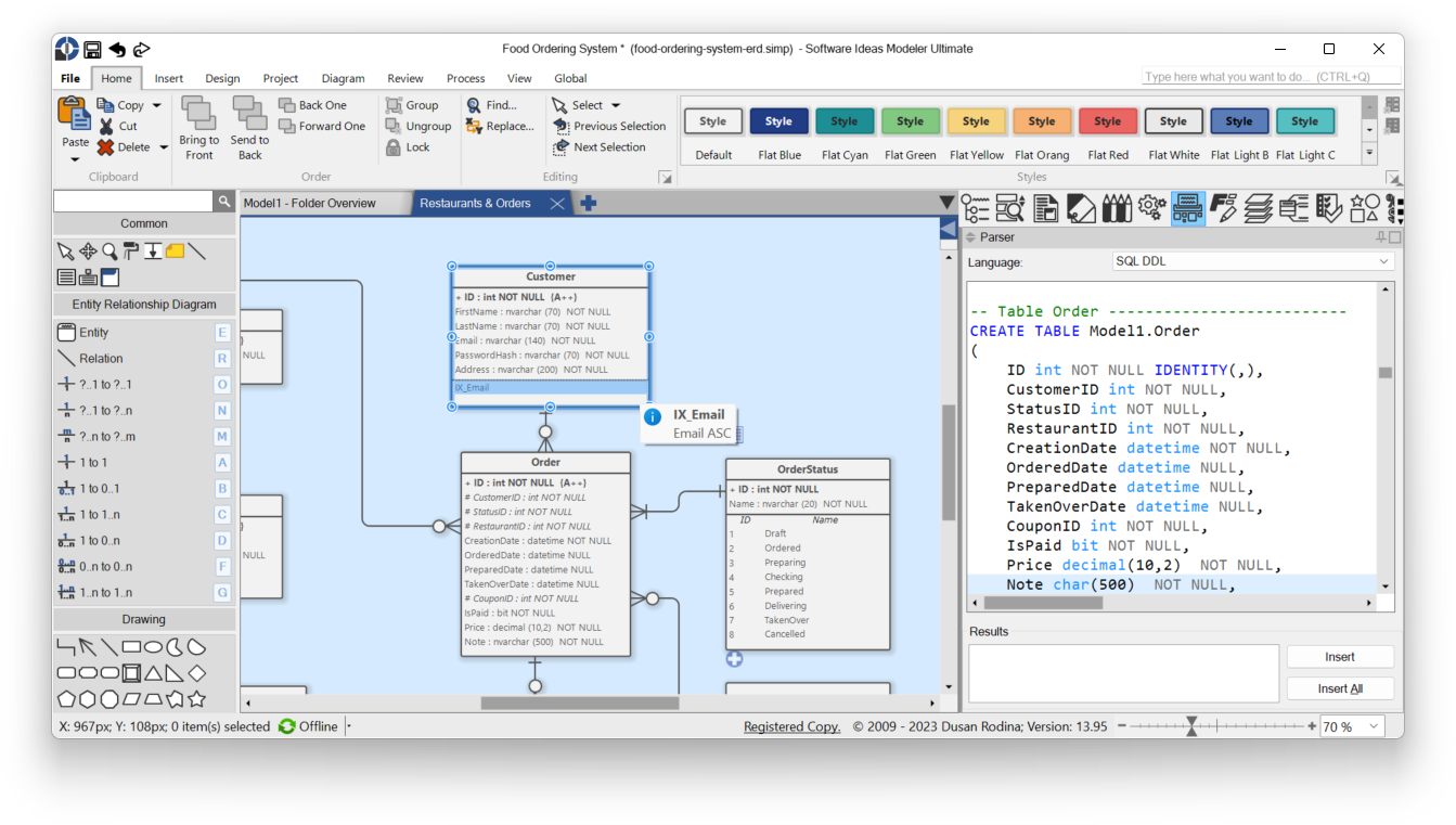 Entity-relationship diagramming in Software Ideas Modeler 13.95 