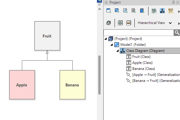 Selection in the project tree