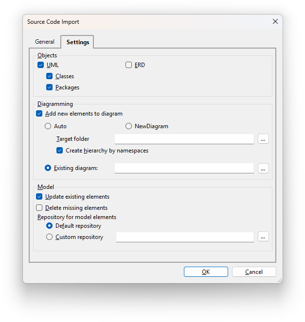 Reverse engineering to existing diagram