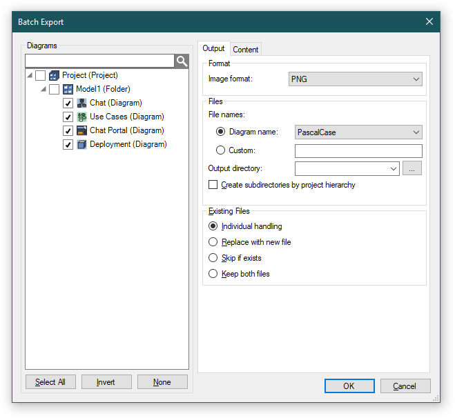 Batch Export Dialog - Output Tab