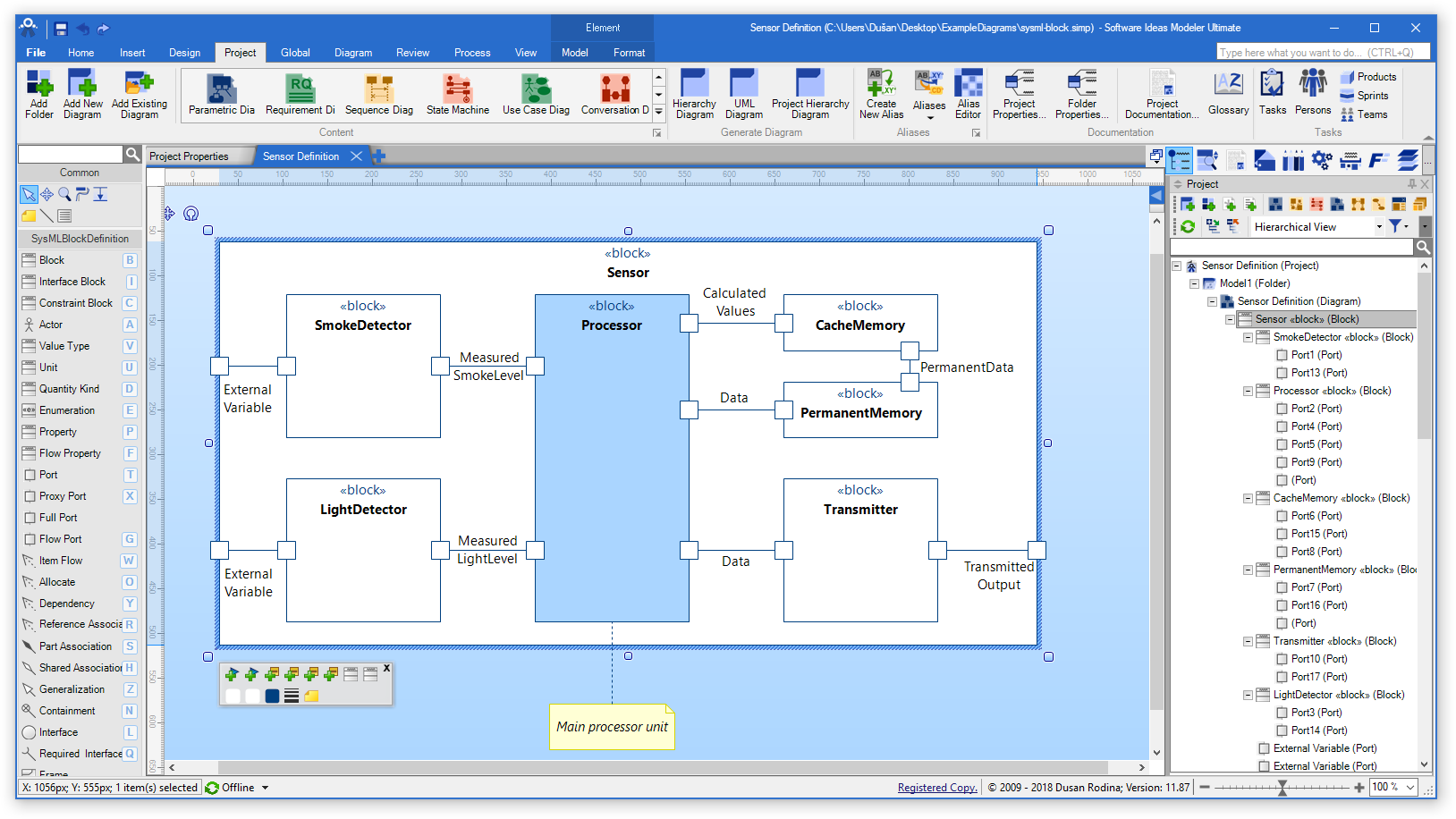 SysML tool - main window