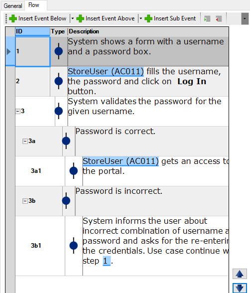 Variable height of use case flow events