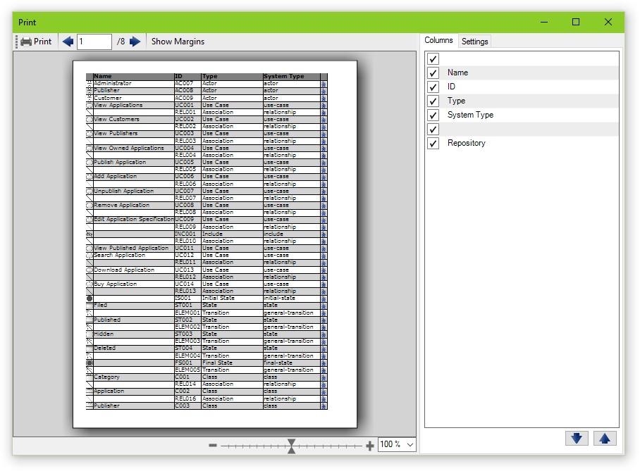 Table Print - Preview Dialog