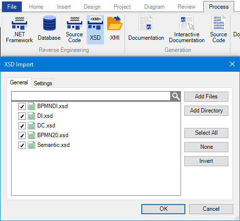 Import XSD dialog