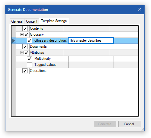 Documentation Generation - Template Settings