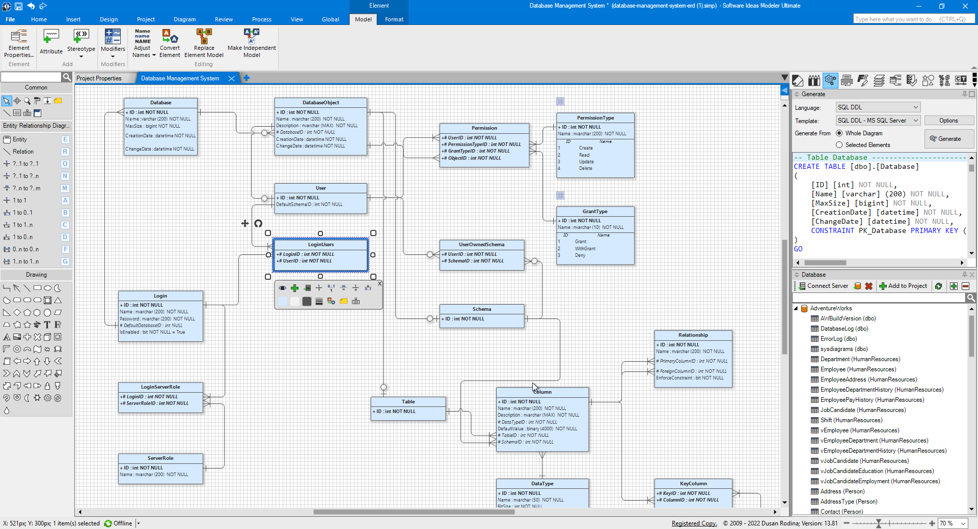 Data modeling tool - main window