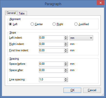 Paragraph Formatting Options in Dialog